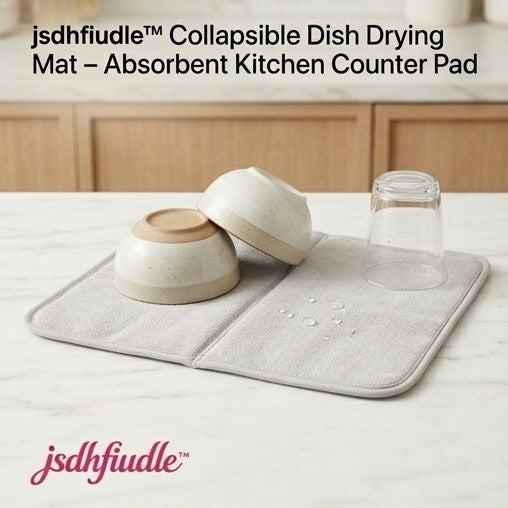 jsdhfiudle™ Collapsible Dish Drying Mat – Absorbent Kitchen Counter Pad