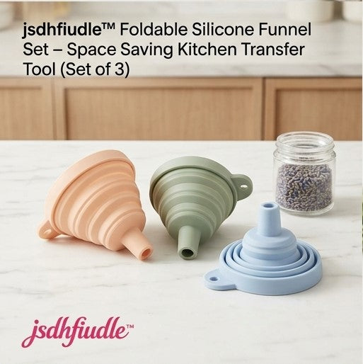 jsdhfiudle™ Foldable Silicone Funnel Set – Space Saving Kitchen Transfer Tool (Set of 3)